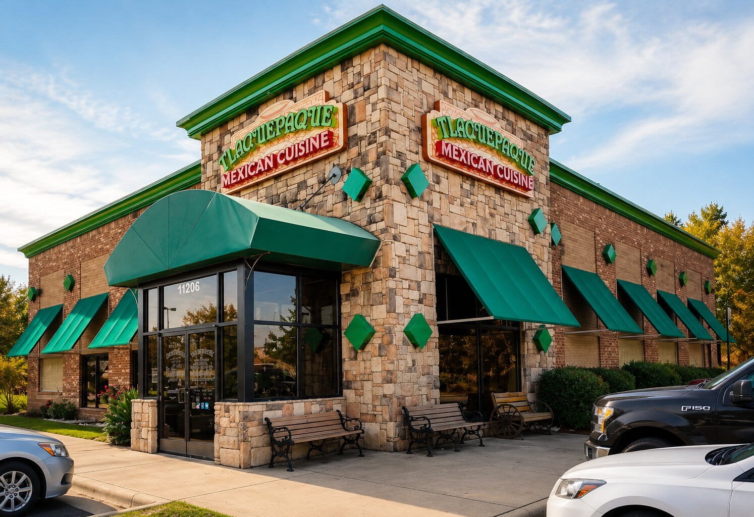 Exterior of El Tlaquepaque Mexican Restaurant in Wake Forest, North Carolina
